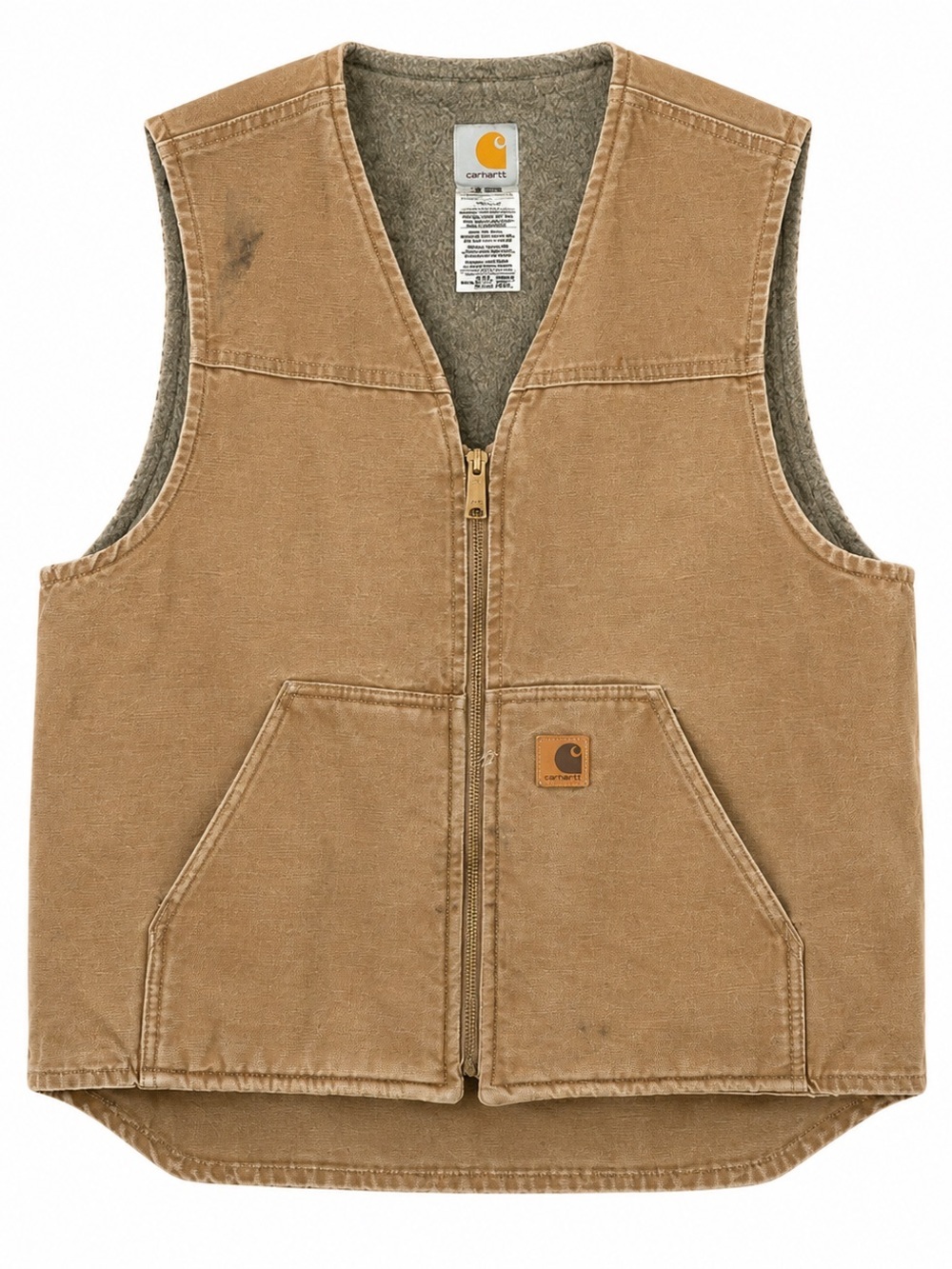 Vintage 07 Carhartt Brown Zip Front Work Vest Large Workwear Utility Western